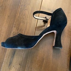 Marchez Vous - Suede Peep Toe Black Heels - size 8.5